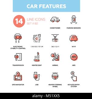 Voiture caractéristiques - design ligne icons set Illustration de Vecteur