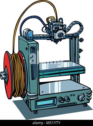 La fabrication de l'imprimante 3D isolé sur fond blanc Illustration de Vecteur