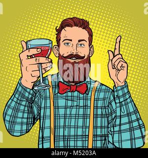 Hipster avec un verre de vin rouge Illustration de Vecteur