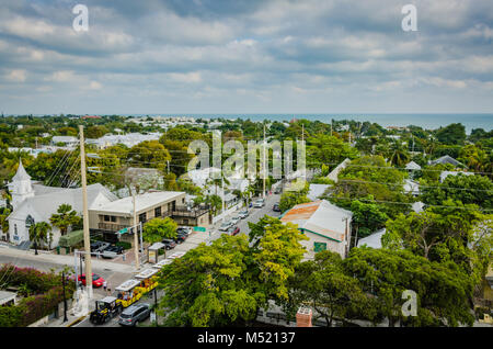 Vue aérienne de Key West, FL comme vu du haut de la Key West Lighthouse montrant maisons historiques. Banque D'Images