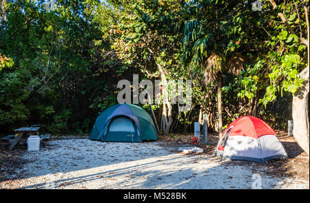 Deux tentes de camping dans la région de John Pennekamp Coral Reef State Park à Key Largo, FL, le premier parc sous-marin dans l'United States.key Banque D'Images