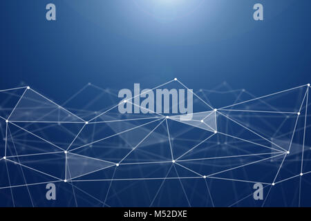 Résumé Points connectés sur fond bleu lumineux Banque D'Images