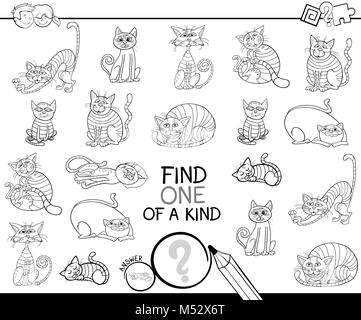 Trouver un d'une sorte de jeu avec cats Coloring Book Banque D'Images