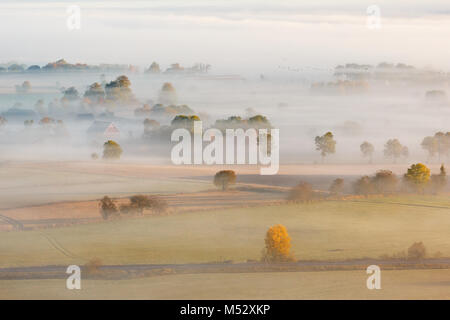 Brouillard d'automne sur les champs dans la campagne Banque D'Images