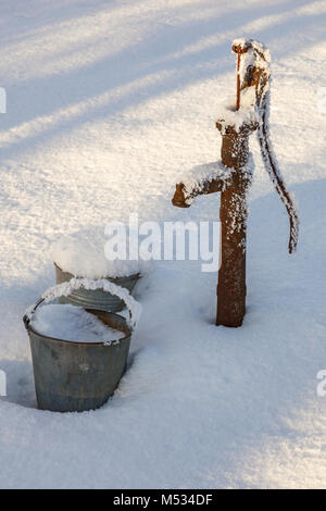 La pompe à eau dans le jardin à l'hiver Banque D'Images