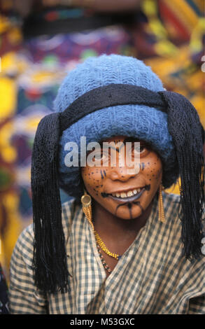 Le Mali. Andéramboukane, près de Menaka. Désert du Sahara. Sahel. Festival Tamadacht. Tribu Peul, aussi appelé Wodaabes à Geerewol Festival. Banque D'Images