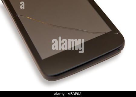 L'écran tactile brisé de smart phone moderne. Selective focus sur les fissures Banque D'Images