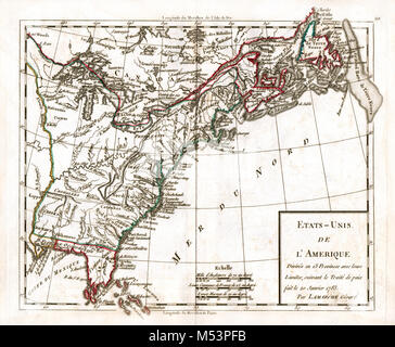 1783 Carte de l'Atlas Delamarche - Etats-Unis d'Amérique - les Treize Colonies 1783 Traité de paix - Révolution Américaine Banque D'Images