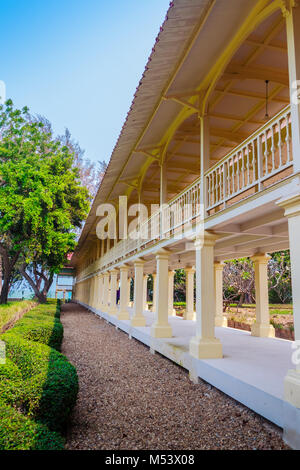 Belle architecture af Palais de Mrigadayavan, une ancienne résidence royale et une attraction touristique à Cha Am, Thaïlande Province Phetchaburi. Banque D'Images