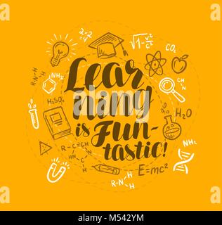 L'école, l'éducation concept. L'apprentissage est fan-tastic, lettrage manuscrit. Doodle vector illustration Illustration de Vecteur