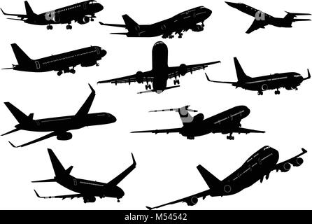 Dix silhouettes de l'avion. Vector illustration. Illustration de Vecteur