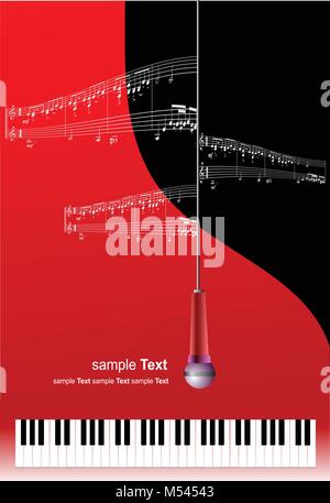 Piano avec microphone et d'impression de la musique avec place pour le texte. Vector Illustration de Vecteur