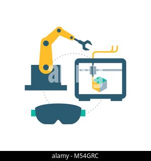 L'industrie Smart concept : bras robotique, 3d et lunettes vr Illustration de Vecteur