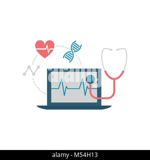 Ordinateur portable, stéthoscope et icônes médicale : les services de santé en ligne Illustration de Vecteur