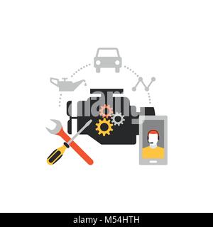 L'entretien et la réparation automobile, l'automobile et l'assistance routière concept Illustration de Vecteur