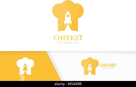 Chef vecteur hat et rocket combinaison logo. Cuisine et symbole de l'avion ou de l'icône. Cook et unique modèle de conception de logo de vol. Illustration de Vecteur