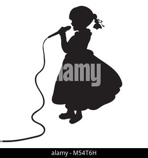 Silhouette fille chante en musique microphone Illustration de Vecteur