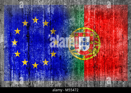 Et de l'UE Portugal drapeau sur mur de béton Banque D'Images