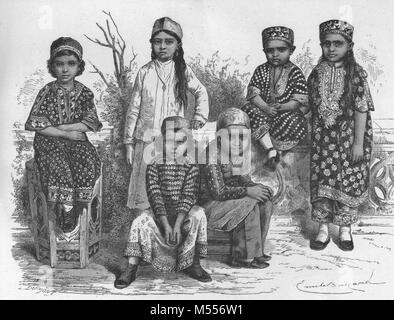 L'Inde. Enfants Parsee, Mumbai, gravure antique 1878 Banque D'Images