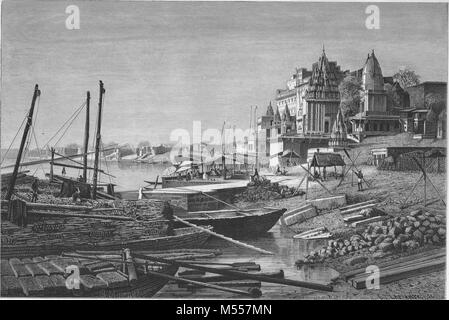 L'Inde. Le Gange, Varanasi, gravure antique 1878 Banque D'Images