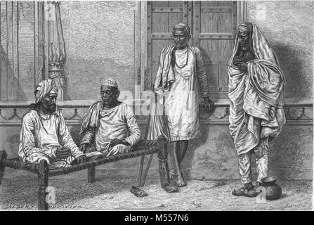 L'Inde. Mendiants religieux, Varanasi, gravure antique 1878 Banque D'Images