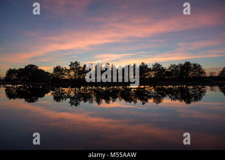 Coucher du soleil à Hatchet étang près de Beaulieu dans la New Forest, Hampshire, Angleterre. Banque D'Images