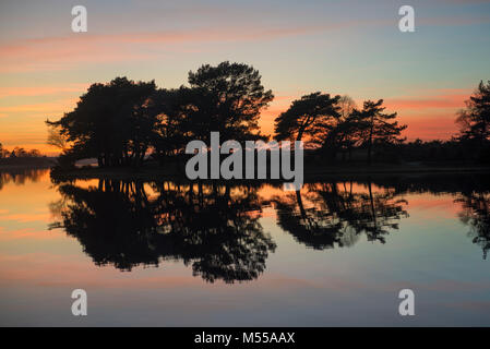 Coucher du soleil à Hatchet étang près de Beaulieu dans la New Forest, Hampshire, Angleterre. Banque D'Images