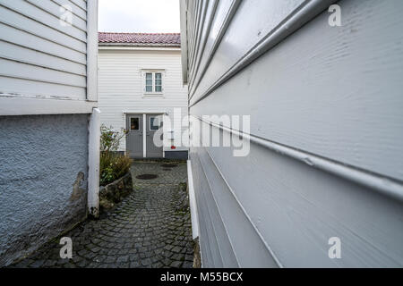 Vieilles maisons en bois traditionnelles à Bergen Banque D'Images