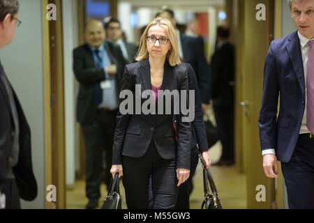 Bruxelles, Bxl, Belgique. Feb 20, 2018. Le ministre polonais des Finances Teresa Czerwinska avant le Conseil ECOFIN, les ministres des Finances de l'UE réunion au siège de la Commission européenne à Bruxelles, Belgique le 20.02.2018 par Wiktor Dabkowski Wiktor Dabkowski/crédit : ZUMA Wire/Alamy Live News Banque D'Images