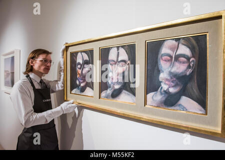 Londres, Royaume-Uni. 20 Février, 2018. Francis Bacon, trois études pour un portrait, Est. 10 000 000 15 000 000 livres sterling - GBP - Christie's présentent une exposition de à l'avance de l'après-guerre et contemporain vente le 06 mars. Crédit : Guy Bell/Alamy Live News Banque D'Images