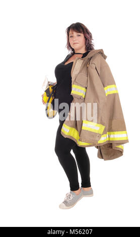 Femme de lutte contre l'incendie à la veste et le casque Banque D'Images