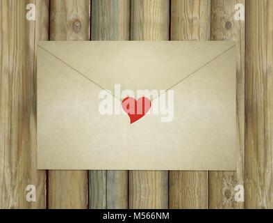 Une lettre d'amour enveloppe fermée par un cœur rouge Banque D'Images