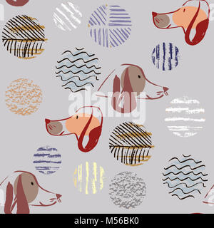 Cute hand drawn seamless pattern avec funny dogs in cartoon style. .Pour l'impression sur l'emballage, le textile, tissu, papier, l'arrière-plan de la page web,superficie Banque D'Images