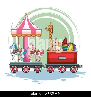 Carrousel et jouets sur le train Illustration de Vecteur