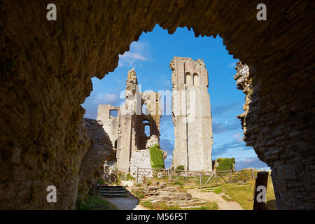 Château de Corfe médiévale garder jusqu'cloase, construit en 1086 par Guillaume le Conquérant, Dorset Angleterre Banque D'Images