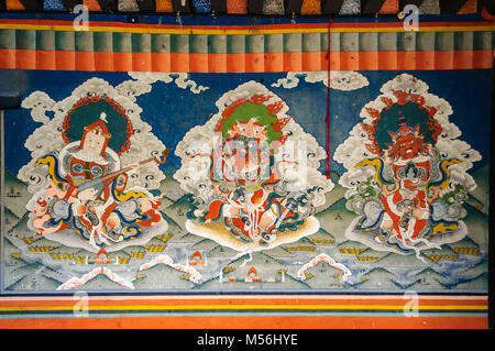 L'art traditionnel, peinture, intérieur, thanka monastère bhoutanais Dechen Phodrang, près de Thimphu, Bhoutan Banque D'Images