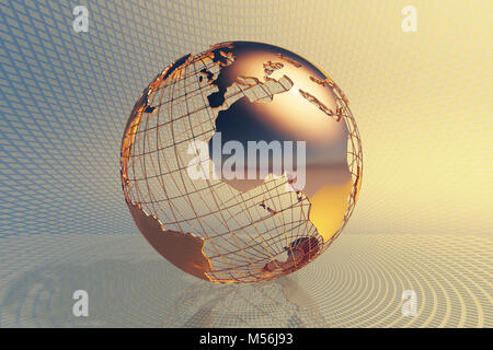 Monde global business design avec abstract hi-tech métal doré (arrière-plan 3D render) Banque D'Images