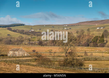 North Pennines Paysage. Vue vers l'ouest sur le nord en Ettersgill de Teesdale Holwick sur une belle matinée d'hiver Banque D'Images