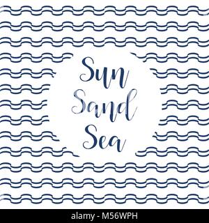 Mer, soleil, sable. été lettrage. Pour la conception d'affiches, bannières, cartes invitation flyer brochure t-shirt Vector Illustration de Vecteur