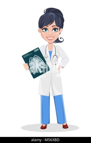 Femme médecin, professionnel du personnel médical. Beau personnage de medic holding x-ray image. Vector illustration Illustration de Vecteur