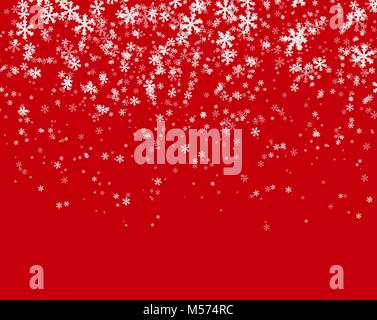 Neige sur fond rouge. Joyeux Noël et Bonne Année modèle. La chute des flocons blancs. Vector illustration. Illustration de Vecteur
