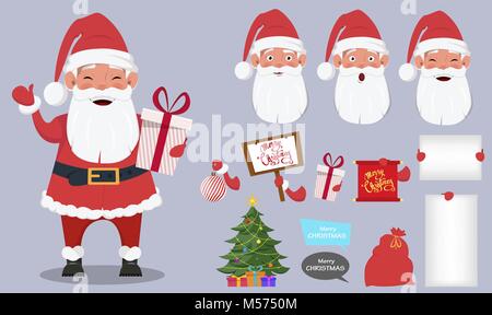 Joyeux Noël et Bonne Année carte de vœux. Jeu de Père Noël avec des parties du corps. Drôle de personnage. Vector illustration sur bright background Illustration de Vecteur