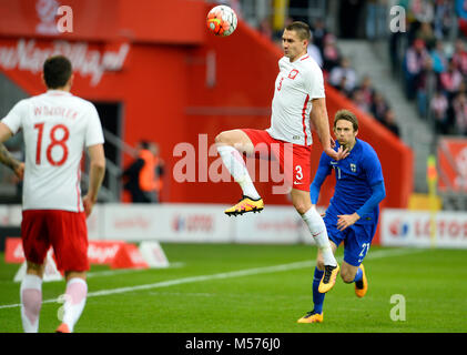 WROCLAW, POLOGNE, LE 26 MARS 2016 : Inernational Friendly match de football Pologne - Finlande o/p Artur Jedrzejczyk Banque D'Images