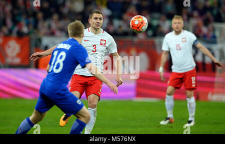 WROCLAW, POLOGNE, LE 26 MARS 2016 : Inernational Friendly match de football Pologne - Finlande o/p Artur Jedrzejczyk Banque D'Images