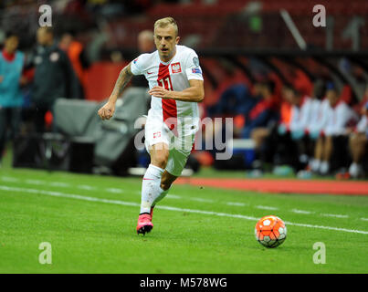 Varsovie, Pologne - 07 SEPTEMBRE , 2015 : EURO 2016 EURO France Football Cup Qualifiers Pologne contre Gibraltar o/p Kamil Grosicki Banque D'Images