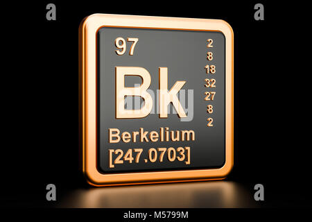 Le berkélium Bk, élément chimique. Le rendu 3D isolé sur fond noir Banque D'Images