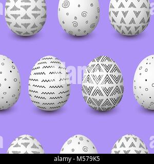 Joyeuses Pâques modèle homogène. Pâques oeufs blancs avec une décoration simple monochrome sur fond violet. de simples décorations ornements nordique. vecteur j Illustration de Vecteur