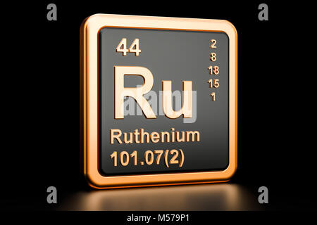 Le ruthénium Ru élément chimique. Le rendu 3D isolé sur fond noir Banque D'Images