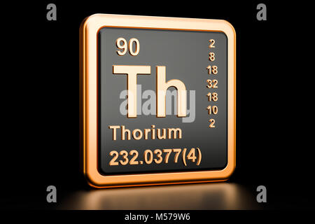 Th thorium, élément chimique. Le rendu 3D isolé sur fond noir Banque D'Images