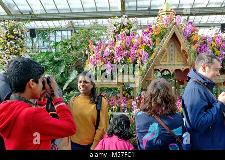 Affichage orchidées et les foules à la Princesse Diana émissions Kew Gardens Kew UK Surrey Banque D'Images